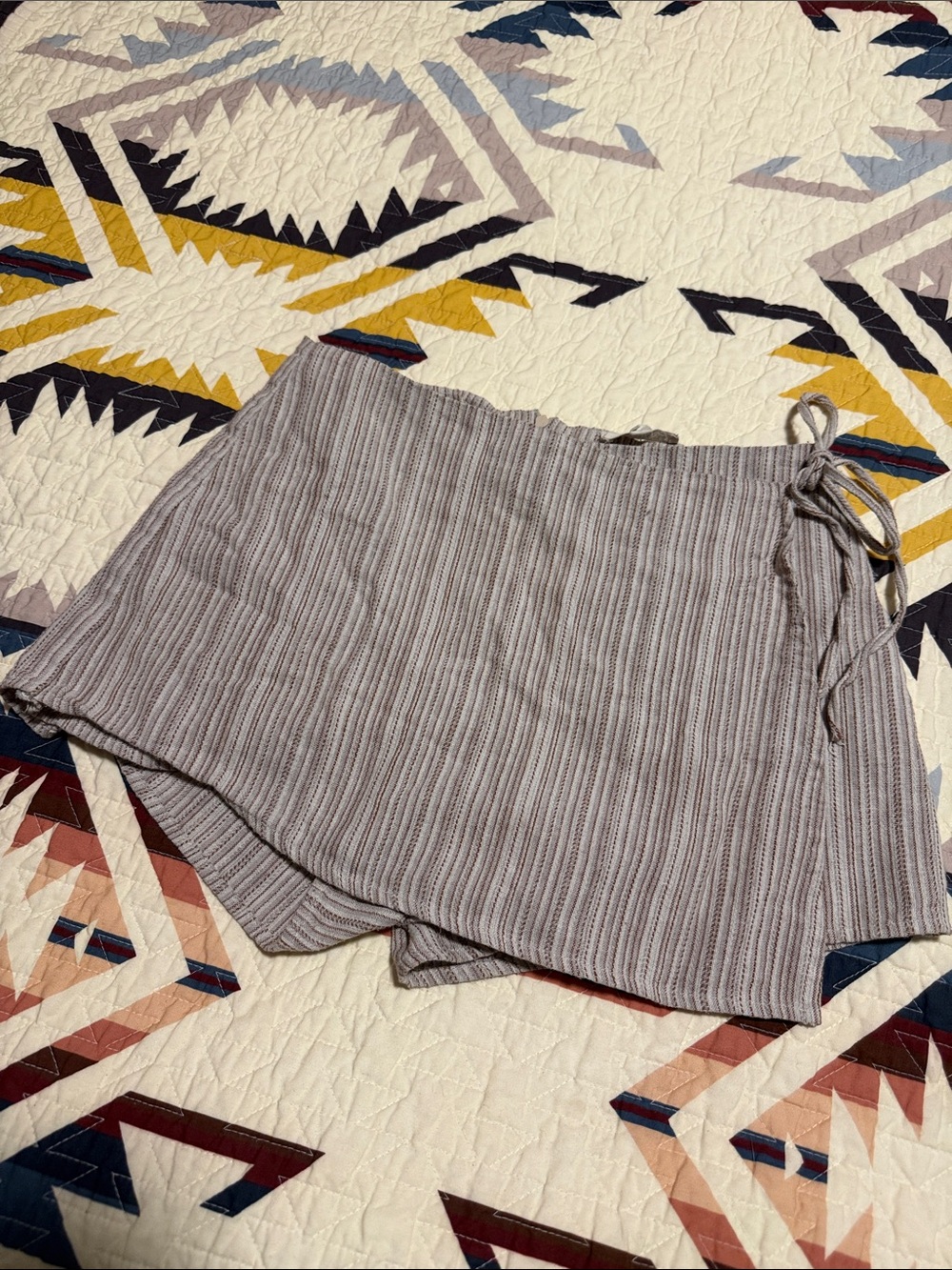 La Hearts Striped Gray and Brown Tie-Waist Skort